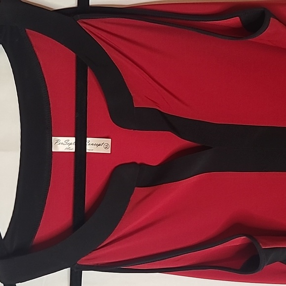 PerSeption Concept Sleeveless V Neck Dressy Shirt - Red with Black Trim - Picture 4 of 8